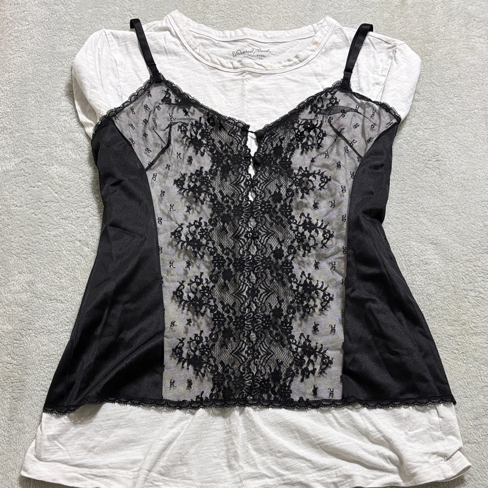 Vintage Black Satin and Lace Cami